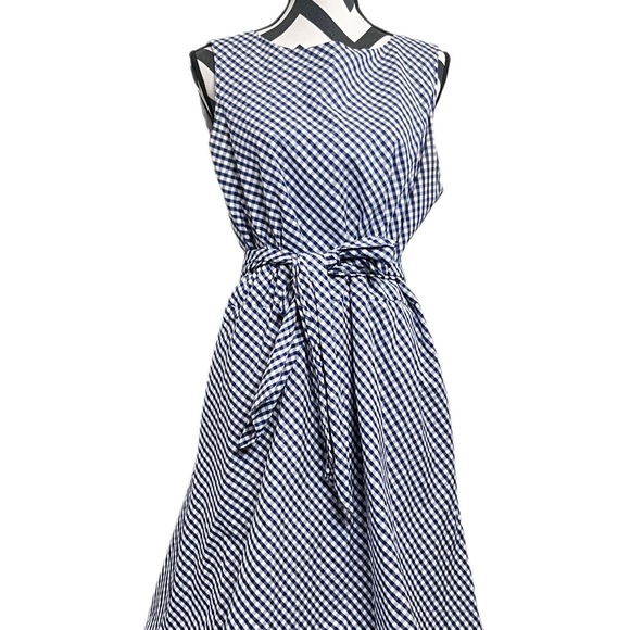 Anne Klein Gingham Plaid Sz 14 Sleeveless Nautical Sash-Tie Midi Dress - Picture 3 of 14